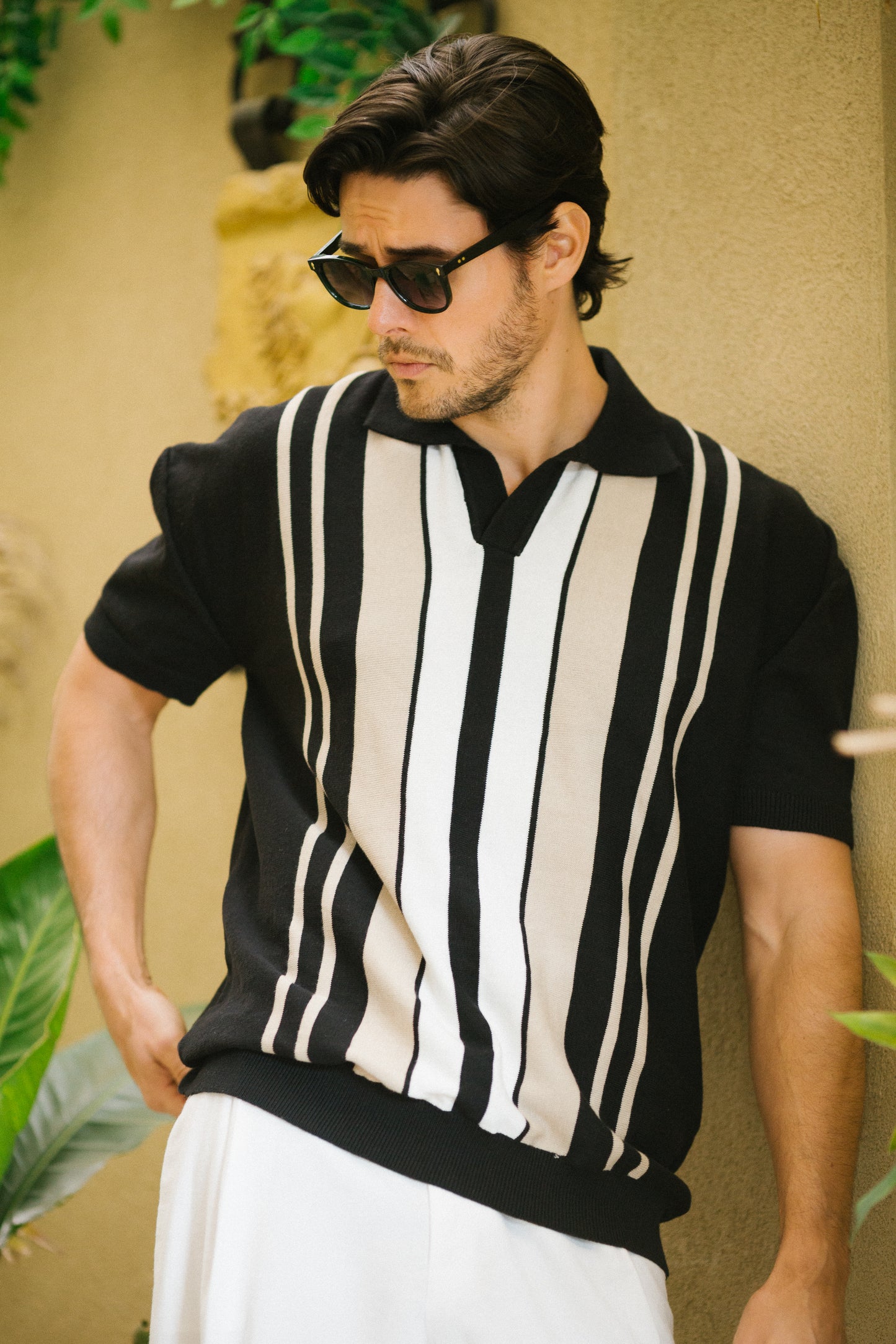 Black Retro Striped Polo