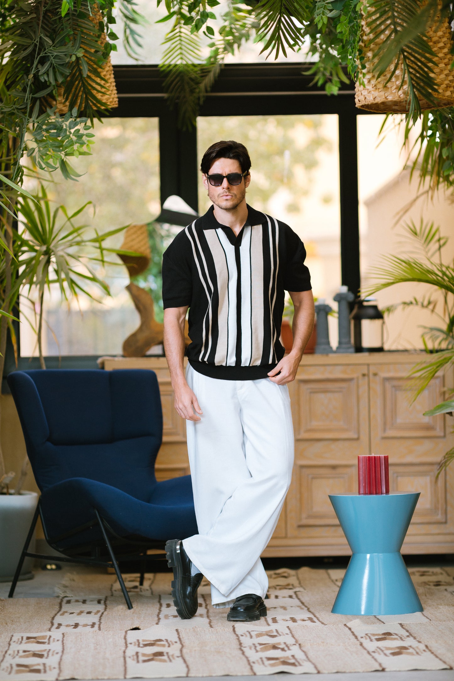 Black Retro Striped Polo