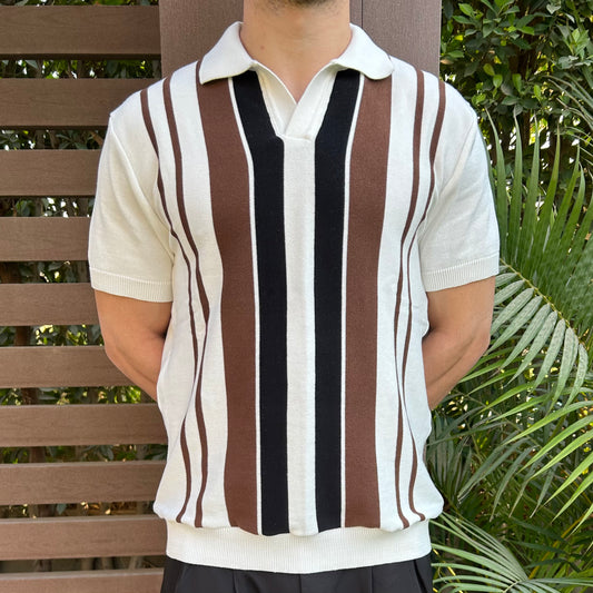 White Retro Striped Polo