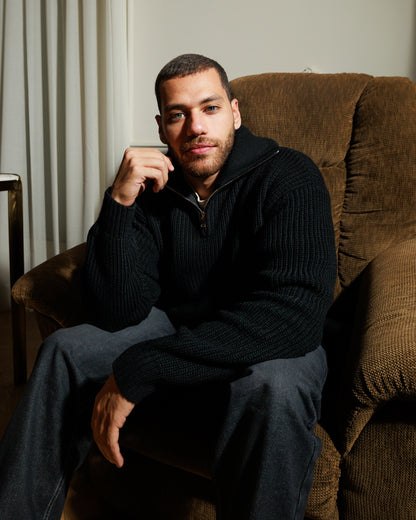 Black Knitted Quarter Zip