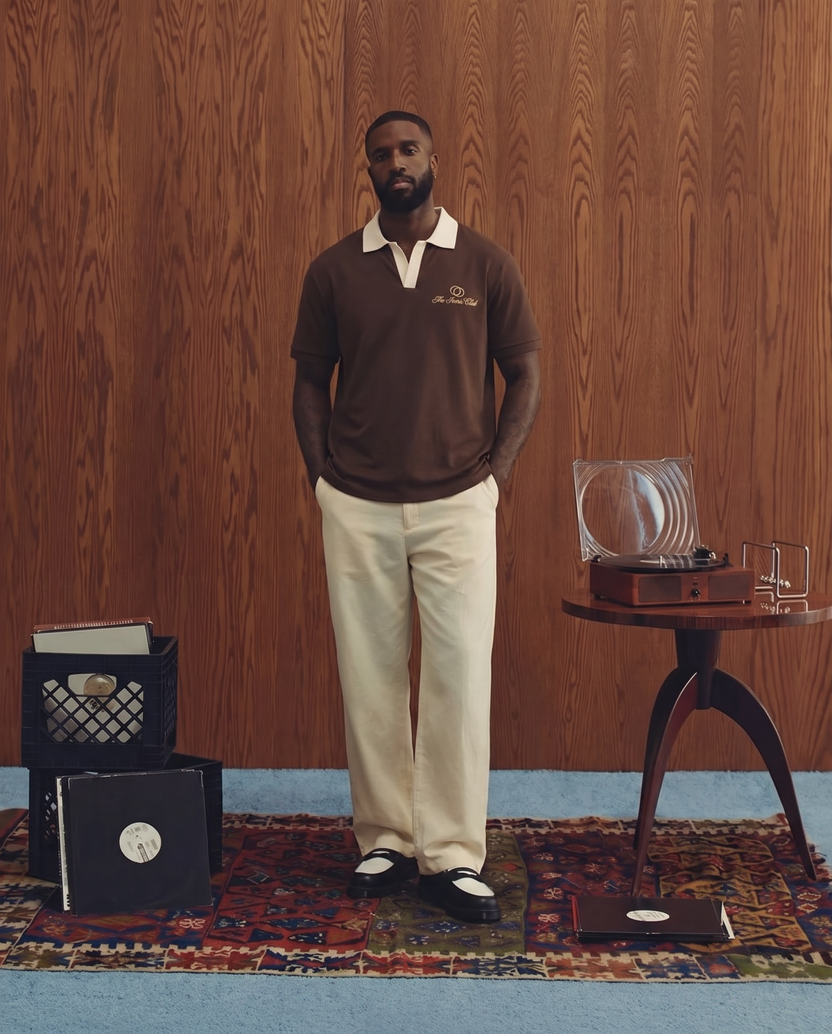 Aykoona brown cotton polo with cream contrast collar and cream embroidery