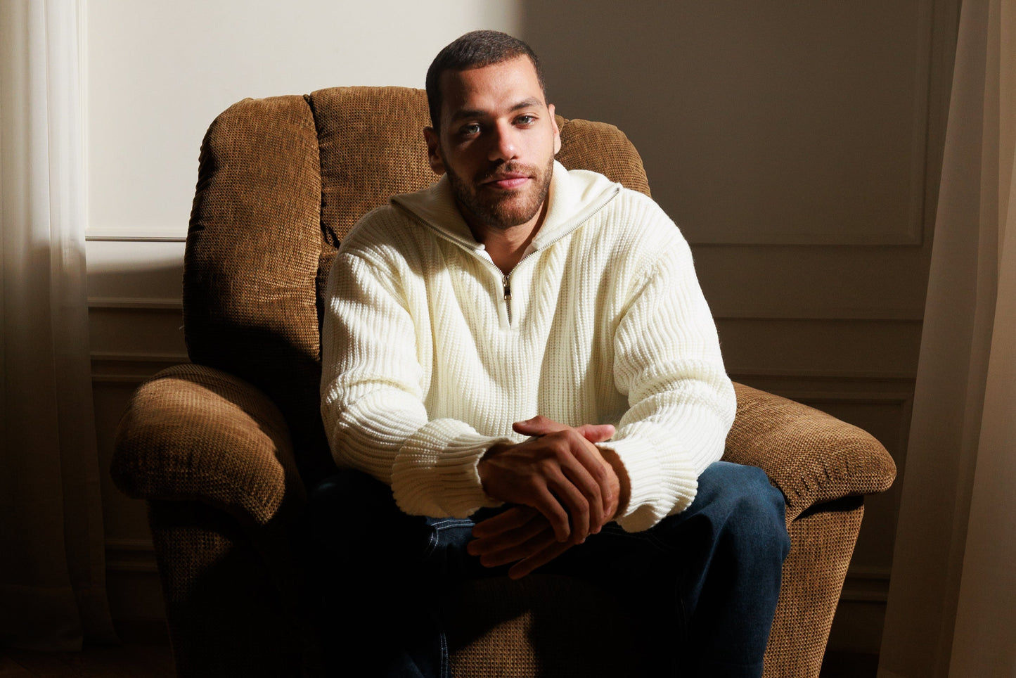 Cream Knitted Quarter Zip