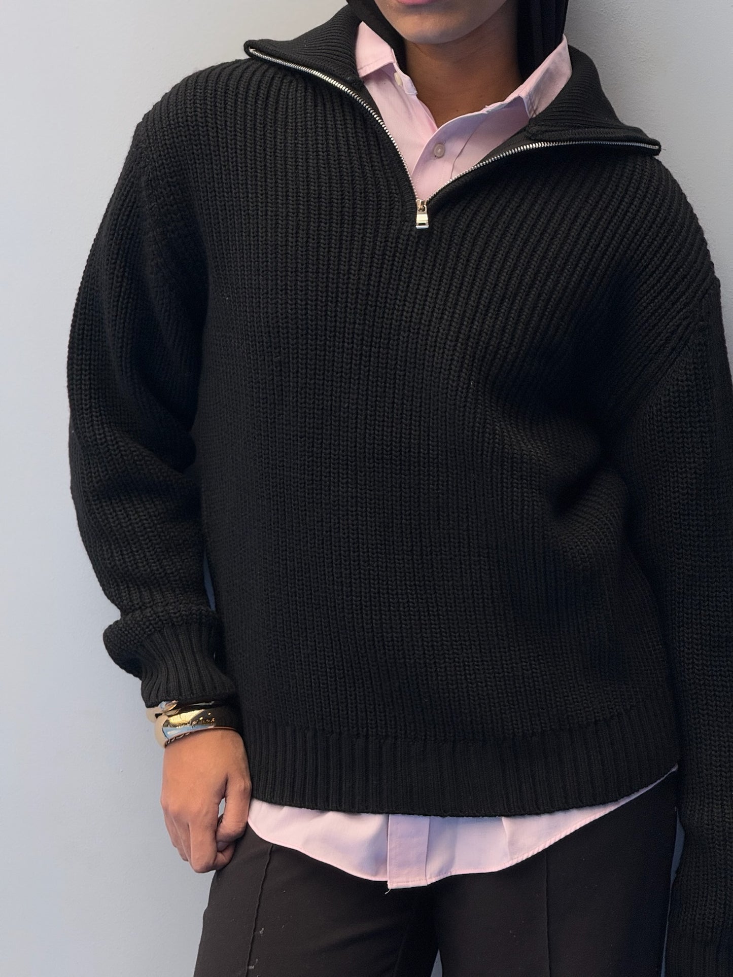 Black Knitted Quarter Zip