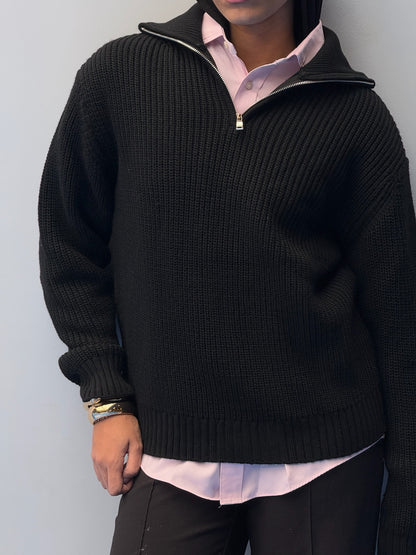 Black Knitted Quarter Zip