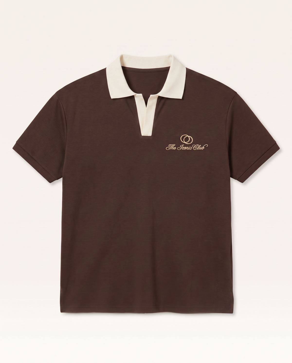 Aykoona brown cotton polo with cream contrast collar and cream embroidery