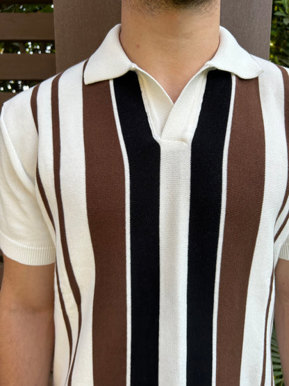 White Retro Striped Polo