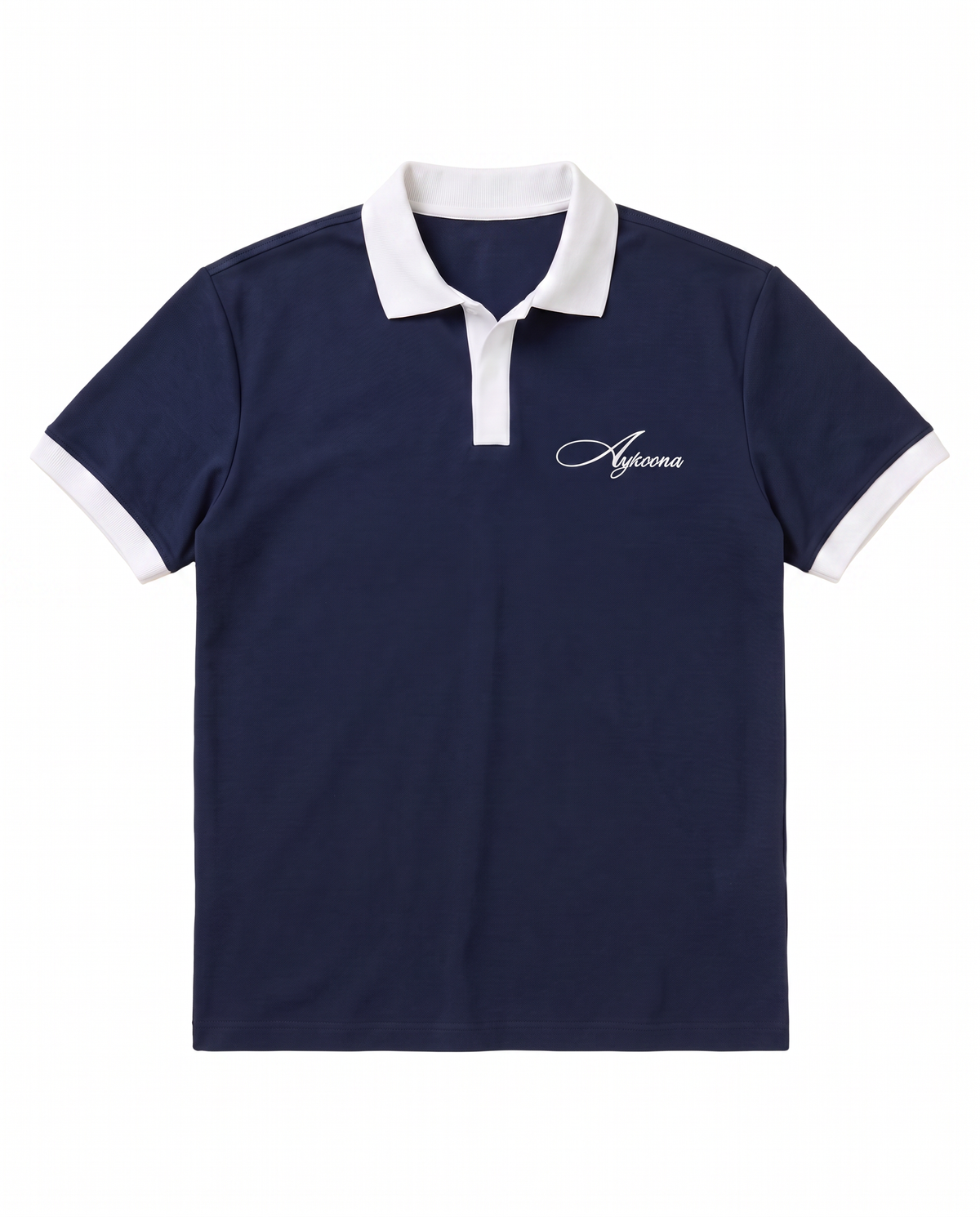 Aykoona navy cotton polo with white contrast collar and cuffs