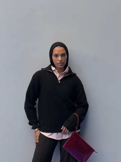 Black Knitted Quarter Zip