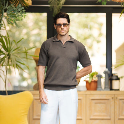 Olive Brown Knitted Polo