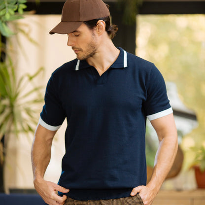 Navy Striped Polo
