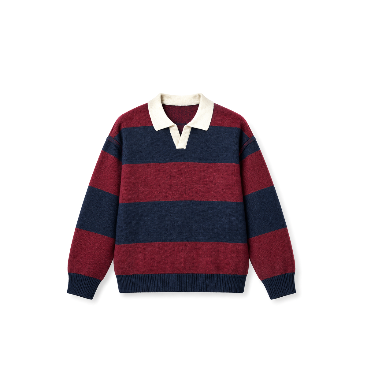 Burgundy Striped Knit Polo