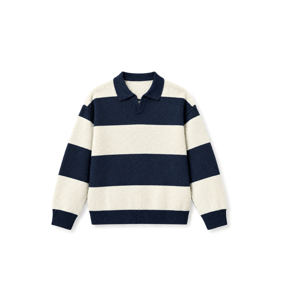 White Striped Knit Polo