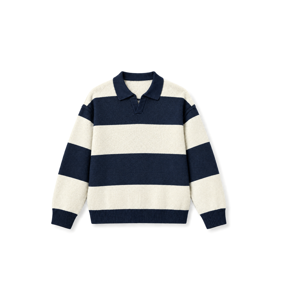 White Striped Knit Polo