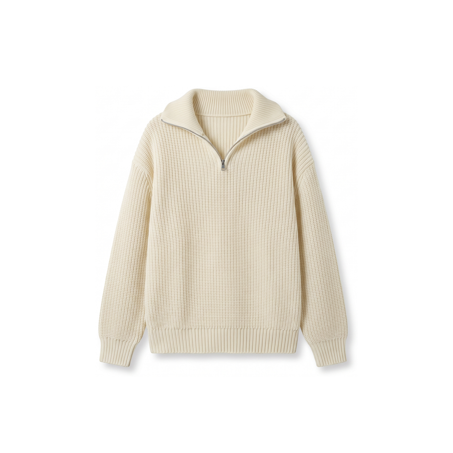 Cream Knitted Quarter Zip